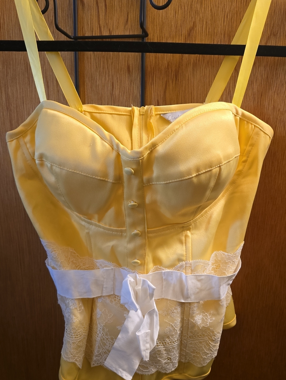 Charlotte Russe Yellow Satin Bustier with Lace Peplum